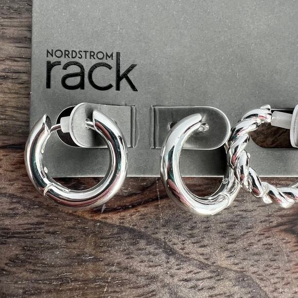 🍭6/$30 New Nordstrom Small Metallic Simple Silver Hoop Earring Set - Picture 2 of 5